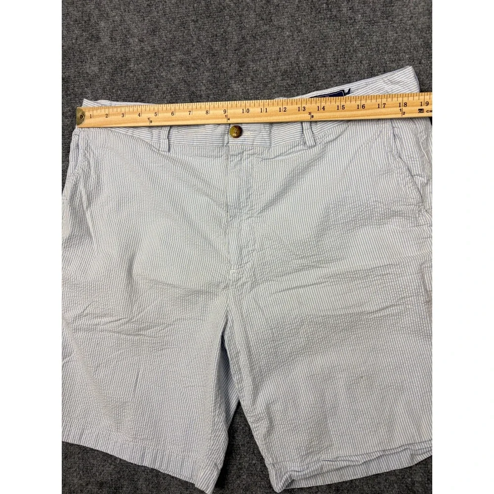 Vineyard Vines M 40 Seersucker Shorts Blue Wht Striped Cotton Stretch 9in- FLAWS